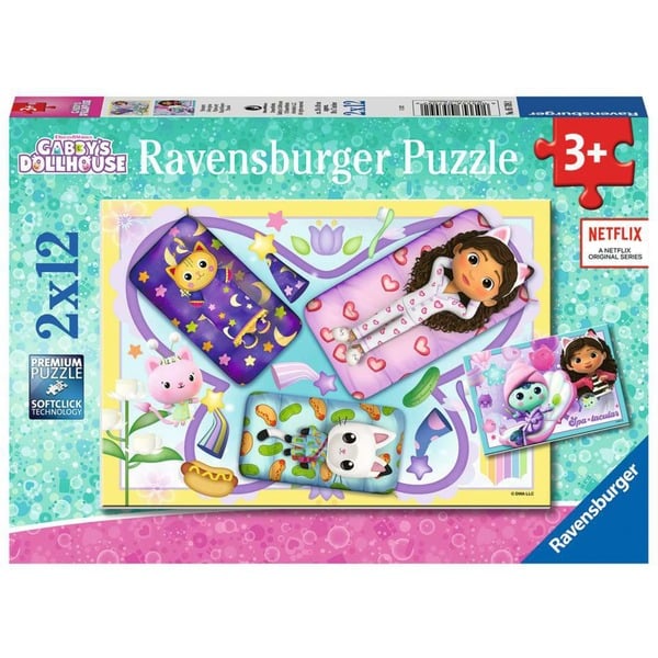 Ravensburger Kinderpuzzle 05709 - Pyjamaparty - 2x12 Teile Gabby's Dollhouse Puzzle für Kinder ab 3 Jahren