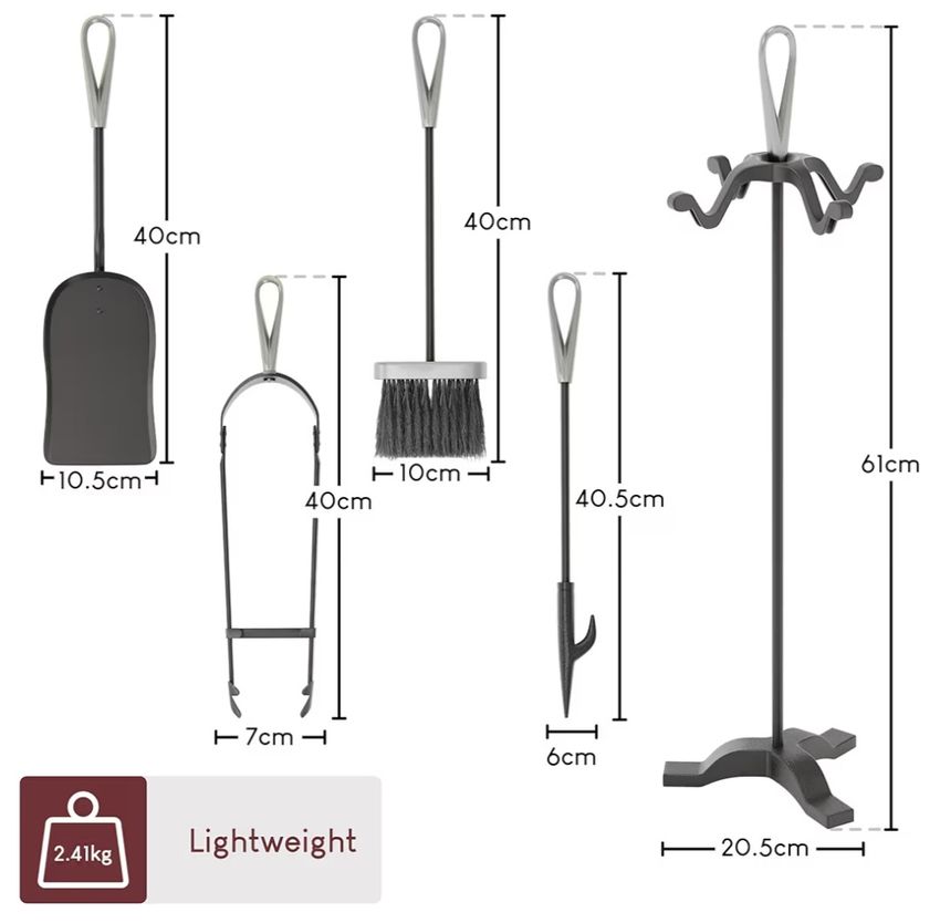 5-teiliges Kaminbesteck Schwarz/Nickel – Amagabeli Garden & Home