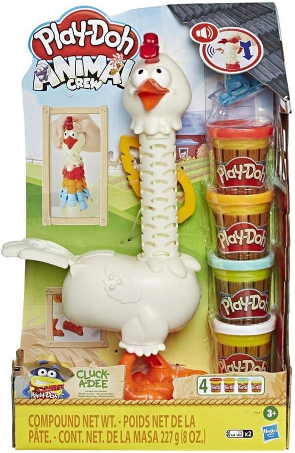 Play-Doh E6647 Animal Crew Cluck-a-Dee Verrücktes Huhn, Bauernhof-Spielset mit 4 Farben Knete