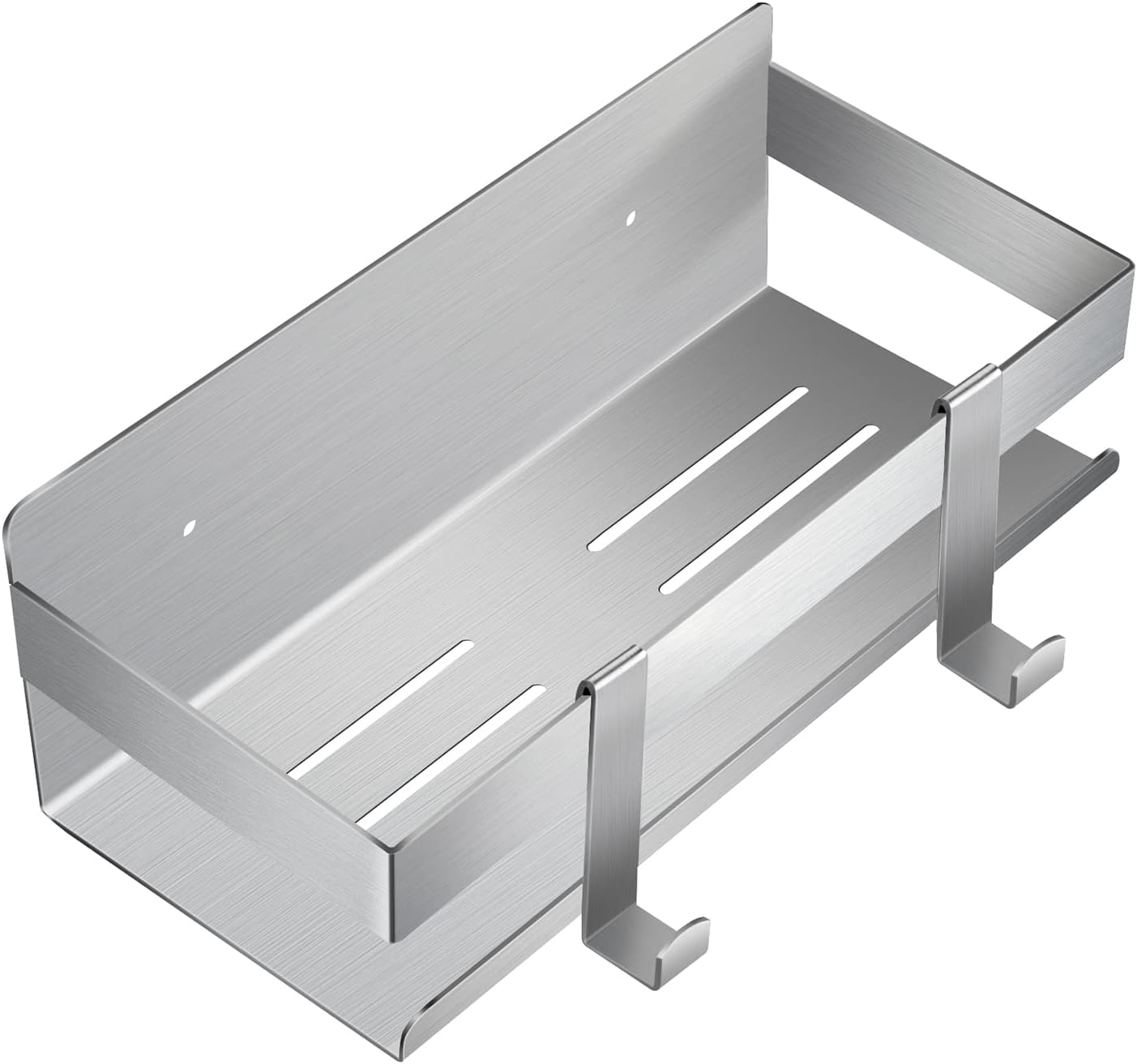Duschablage ohne Bohren – 2er Set aus Edelstahl mit Haken – Silber