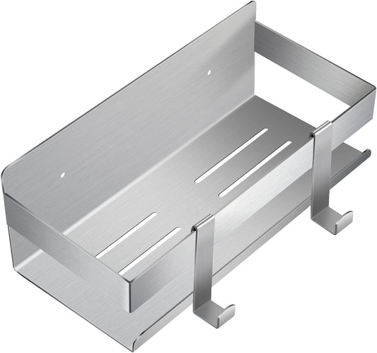Duschablage ohne Bohren – 2er Set aus Edelstahl mit Haken – Silber