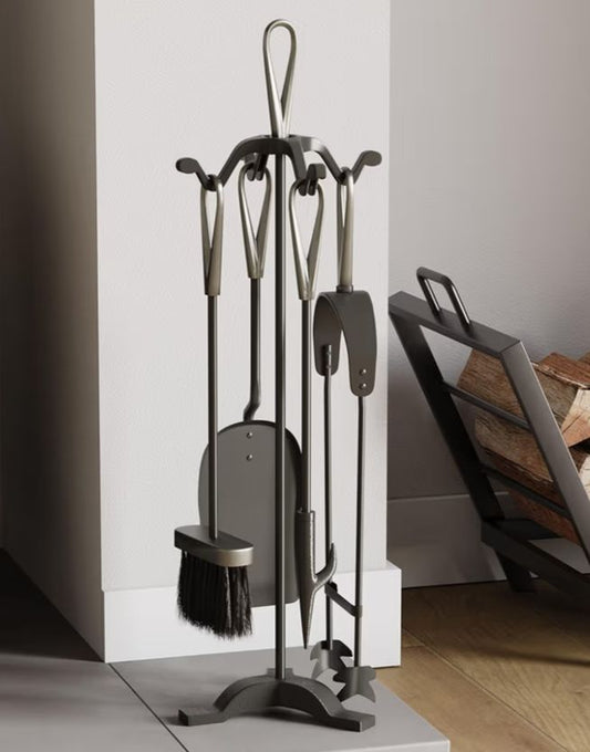 5-teiliges Kaminbesteck Schwarz/Nickel – Amagabeli Garden & Home