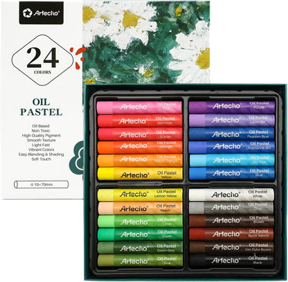 Artecho Ölpastellkreide 24er Set, lichtechte Farben, Sanfte Berührung, Einfaches Mischen und Schattieren, Ideal für Künstler, Hobbymaler, Schule.