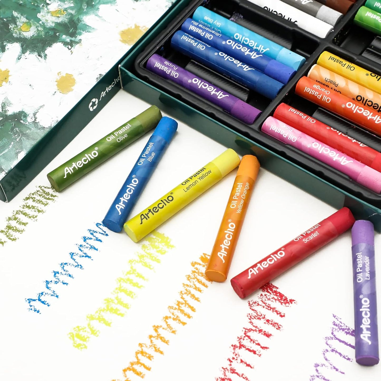 Artecho Ölpastellkreide 24er Set, lichtechte Farben, Sanfte Berührung, Einfaches Mischen und Schattieren, Ideal für Künstler, Hobbymaler, Schule.