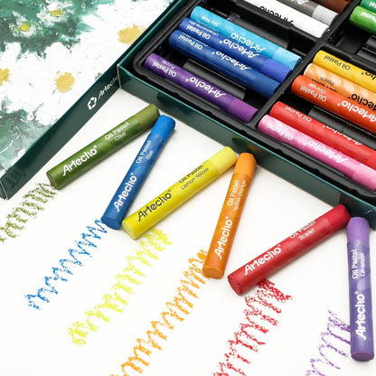 Artecho Ölpastellkreide 24er Set, lichtechte Farben, Sanfte Berührung, Einfaches Mischen und Schattieren, Ideal für Künstler, Hobbymaler, Schule.