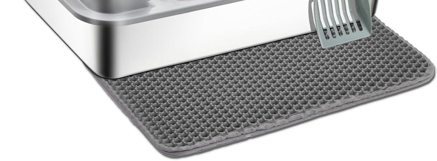 Edelstahl Katzenklo 50X35x25CM Stainless Steel Litter Box Katzentoilette Spritzwassergeschütztes Großes, Offenes Hochrand Abfallbecken MIT Schaufel (Grau)mit Katzenstreumatte