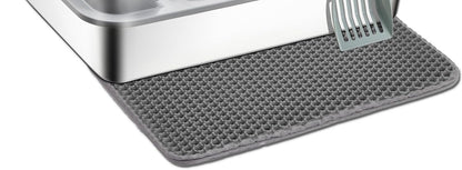 Edelstahl Katzenklo 50X35x25CM Stainless Steel Litter Box Katzentoilette Spritzwassergeschütztes Großes, Offenes Hochrand Abfallbecken MIT Schaufel (Grau)mit Katzenstreumatte