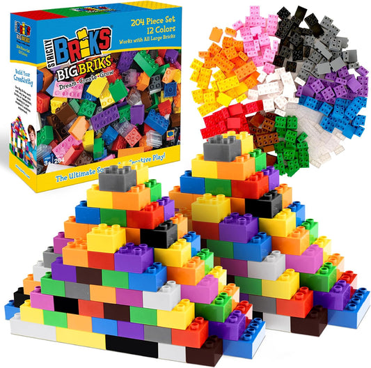 Big Bricks Set for Kids and Toddlers, Rainbow Colors, 204 Teile - Bausteine